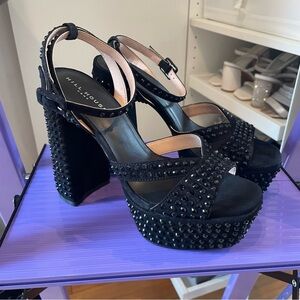 Hill House Home Party Platforms black studs on black faux suede